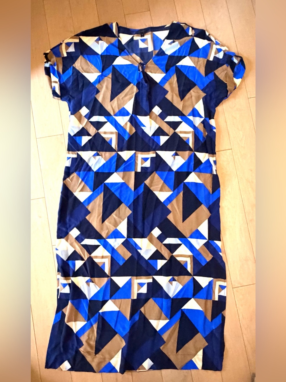 J. Crew Blue, Navy & Tan Geometric Caftan Dress